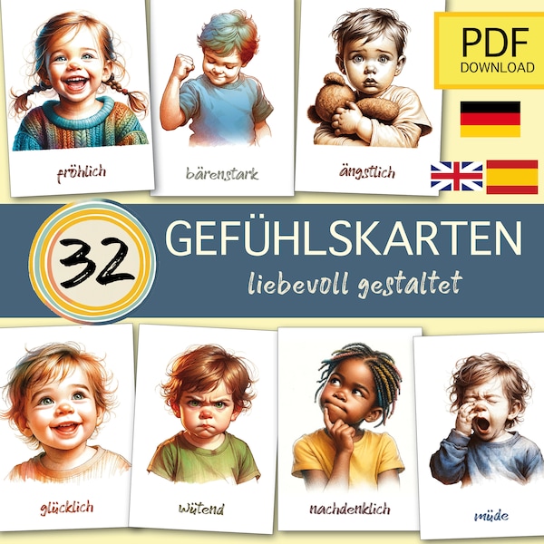 32 Emotion Cards Children Feelings Flashcards Montessori Faces Expression Set Bundle Diversity Aware Preschool Homeschool