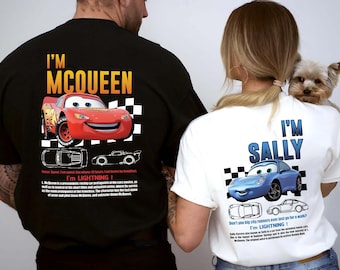 Camisa a juego de autos antiguos, camisa de pareja de L. Mcqueen y Sally, Kachow L. Mcqueen, camisa Im Lightning Sally Cars, película Lightning