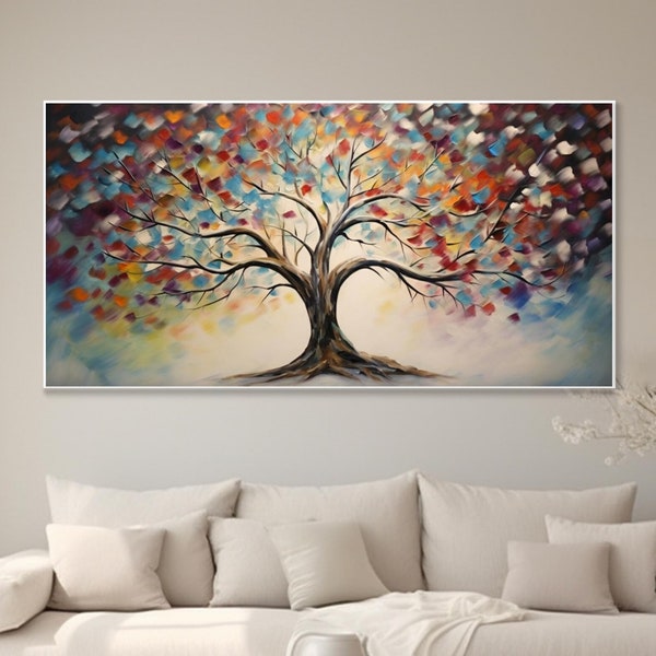 Peinture décorative abstraite avec texture d'arbre à fruits en bonbons Peinture originale sur toile avec tour colorée Art mural texturé en