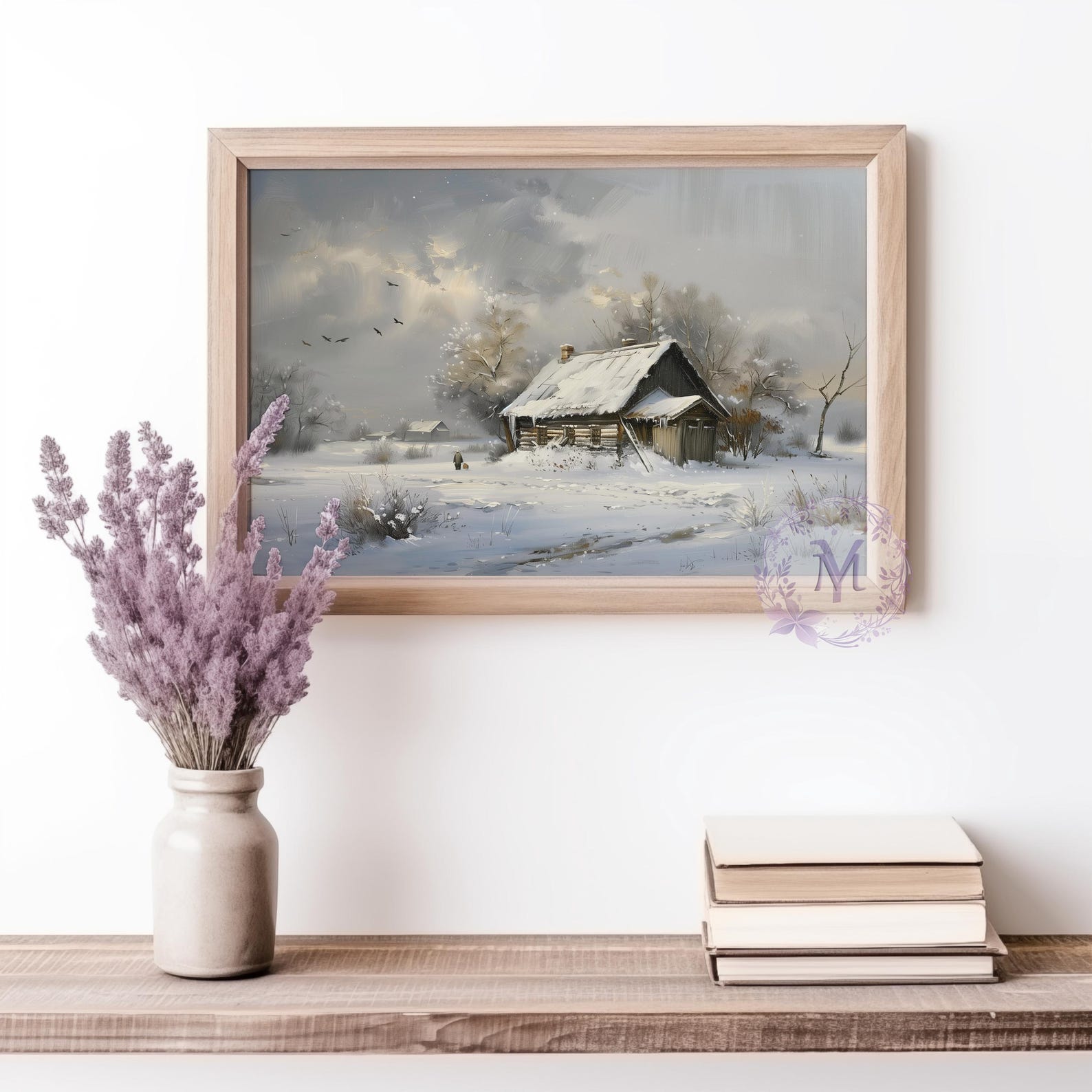 PRINTABLE Wall Art | Snowy Cottage in Winter Landscape | Rustic Lodge ...