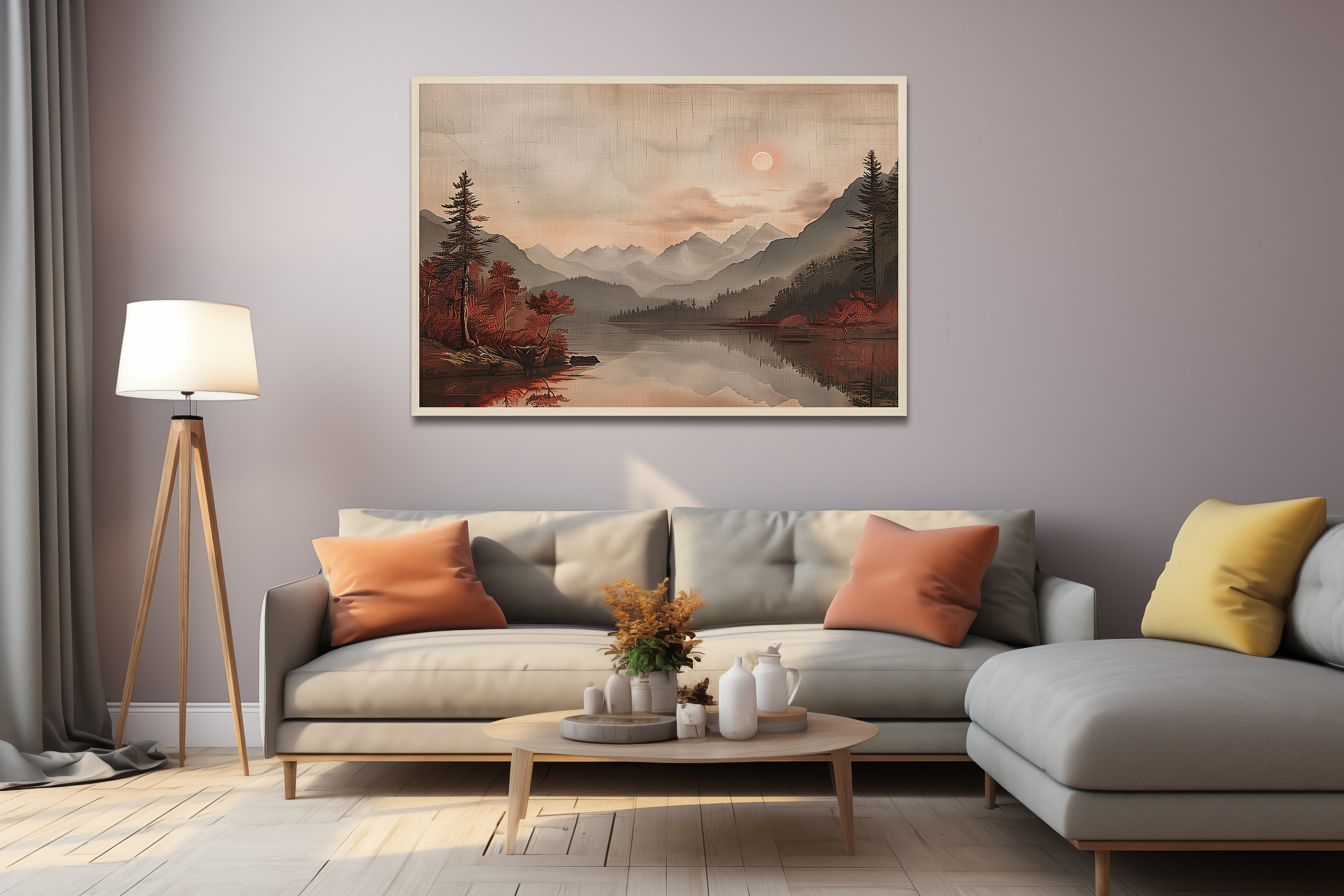 Mountain Sunset Wall Art | Scenic Lake Reflection | Landscape Digital ...