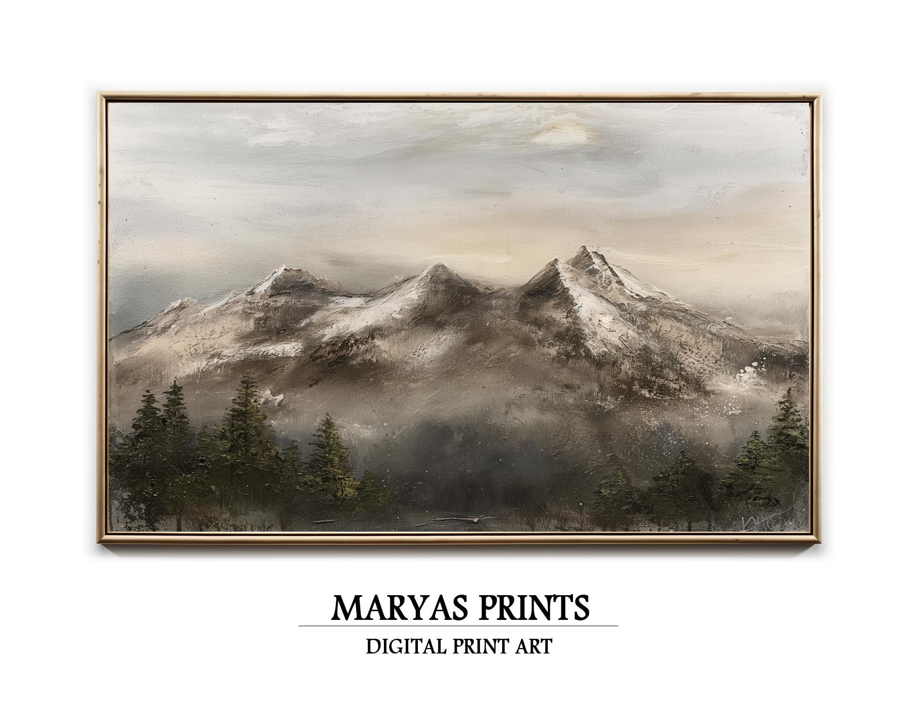Printable Mountain Landscape Wall Art | Snow-capped Peaks & Pine Trees ...