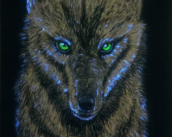 Witte wolf fluorescerende zwarte achtergrond 50x40