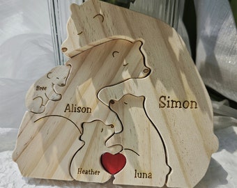 Wooden Bear Family Puzzle,Animal Family,Gift for Parents,Engraved Family Name Puzzle,Family Keepsake Gift,Home Decor,Mother's Day Gift