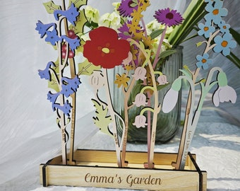 Personalisierter Oma-Garten, individuelle Geburtsmonatsblume, Blumenstrauß, Geburtstagsgeschenk für Mutter, Muttertagsgeschenk, Holzblumen