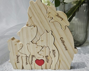 Wooden Single Parent Bear Family Puzzle,Animal Family,Gift for Parents,Engraved Family Name Puzzle,Family Keepsake Gift,Mother's Day Gift