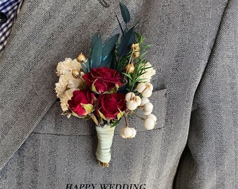 Boho Stroh Blume Hochzeit Boutonniere, Groomsmen Pin, Bräutigam Brosche, Hochzeitsstrauß, Hochzeitsdekor, getrocknete Blume Knopfloch