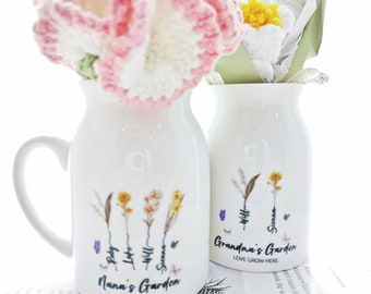 Custom Grandma's Garden Flower Vase, Custom Grandkid Name Flower Vase, Grandma Flower Vase, Mother's Day Gift, Grandma Gift, Wildflower Gift