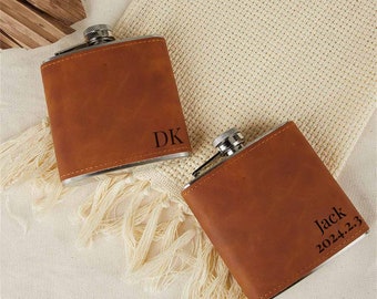 Personalized Flask for Men, Leather Flask, Flask Personalized, Flasks,Engraved Hip Flask, Custom Groomsman Flask, Monogrammed Flask,Dad