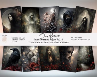 Gothic Romance Junk Journal Pages, Vampire Digital Printable Pages, Dark Romantic Journal Pages, Scrapbooking, Instant Download Vol. 1 GR1