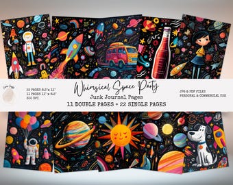 Cosmic Kids Junk Journal, Space Themed Party, Galaxy & Astronaut Scrapbook Papers, Whimsical Celestial Theme, Ephemera, Digital Download