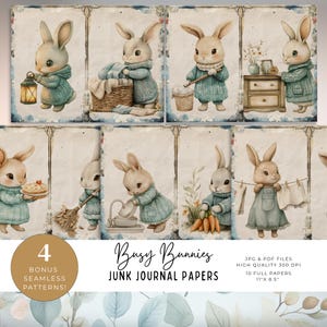 Bunny Junk Journal Pages, Printable Rabbit Paper Set, Spring Cottagecore Stationery, Easter Bunny Clipart, Instant Download BB