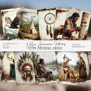 Pagine di diario con gli indiani nativi americani, diario con gli indiani nativi stampabile, arte murale, arte digitale, scrapbooking, download digitale NA1