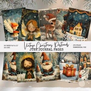 Cartoline di Natale vintage, cartoline di Natale illustrate, diario spazzatura, carta digitale, carta per scrapbooking, papercraft, download digitale CP1