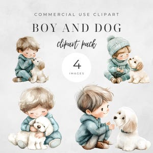 Watercolor Boy and Puppy Clipart: Baby Shower Graphics (Digital Download BD)