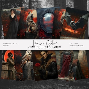 Gothic vampierpagina's, horrorjunkjournaal, vampierolieverfschilderij digitaal papier, plakboekpapier, Halloween Papercraft, digitale download GV1