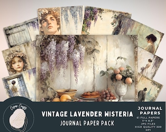 Lavender Wisteria Junk Journal Papers, Vintage Wisteria Journal Pages, Scrapbooking, Craft Projects Digital Download LW