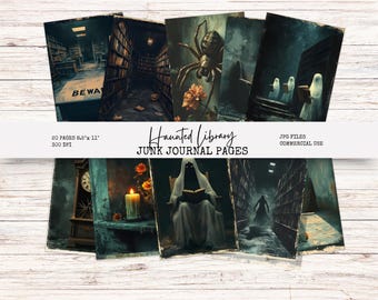Haunted Library Junk Journal Papers, Eerie Gothic Library 8.5" x 11" Digital Paper, Scrapbook Paper, Papercraft, Digital Download HL1