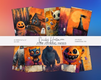 Halloween Seiten, buntes Junk Journal, Halloween Papier, Scrapbook Papier, Halloween Papercraft, digitaler Download QH1