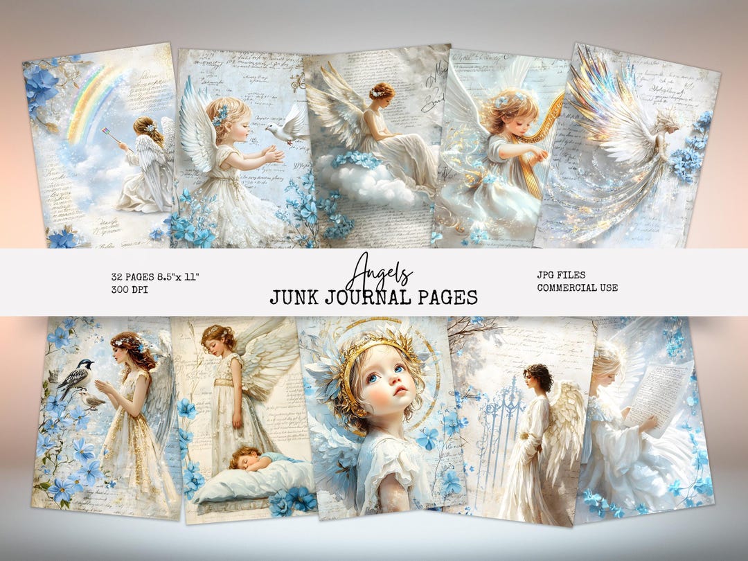 Angels Printable Junk Journal Papers, Faith Based Digital Paper ...