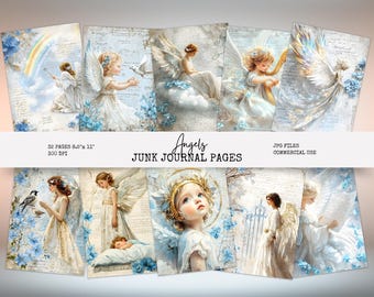 Engelen afdrukbare ongewenste dagboekpapieren, op geloof gebaseerd digitaal papier, hemelse spirituele scrapbooking, papercraft, kunst aan de muur, digitale download AF