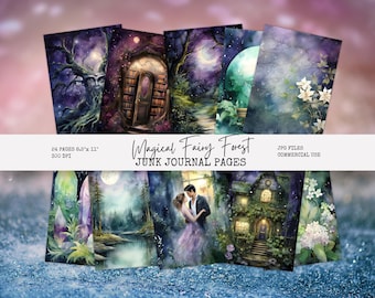 Magical Fairy Forest Pages, Enchanted Forest Junk Journal, Poster, Digital Paper, Scrapbook Paper,  Papercraft, Digital Download MF1