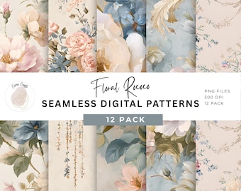 Floral Rococo Seamless Digital Paper Pack: Marie Antoinette Patterns (300 DPI Instant Download)
