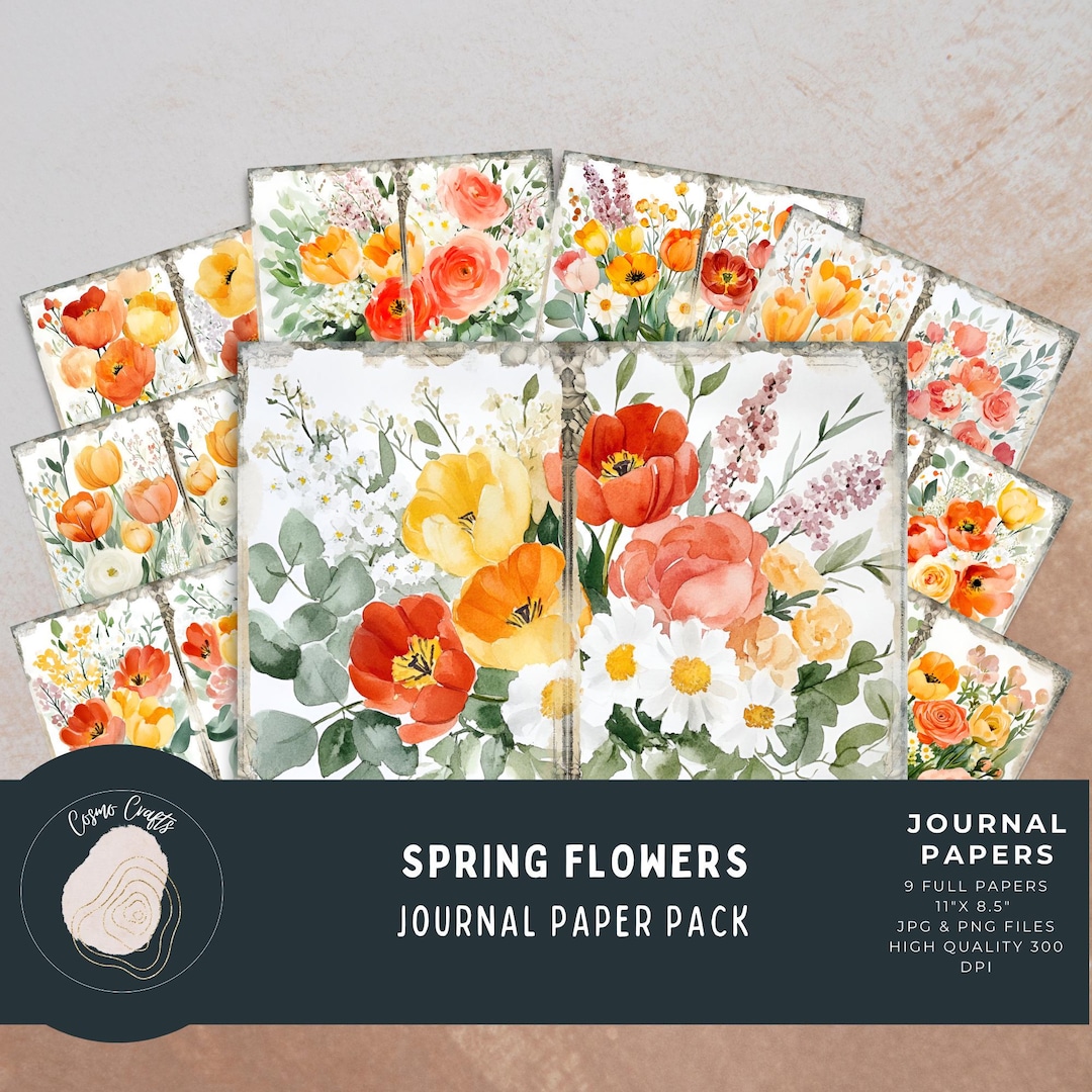 Spring Flowers Junk Journal Pages , Floral Digital Paper, Journal Pack ...