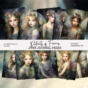 Fairy Portrait Pages, Portraits of Faeries Junk Journal, Winged Creatures Digital Paper, Scrapbook Paper,  Papercraft, Digital Download FP1