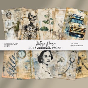 Vintage Nurse Junk Journal Papers, Ephemera, Poster, Wall Art, 8.5&quot; x 11&quot; Digital Papers, Scrapbook Paper, Papercraft, Digital Download VN1