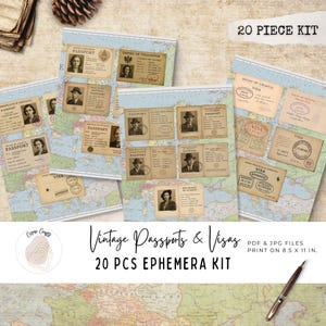 Vintage Passports, Visa Entry, Junk Journal Printable, Ephemera Junk Journal Tags, Journal Tucks, 20 Printable Passports, Digital Download