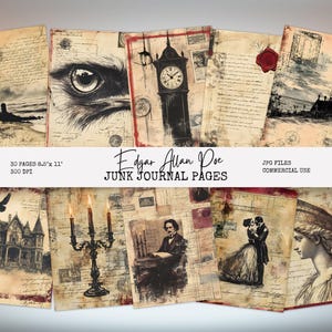 Carta da giornale Edgar Allan Poe stampabile, stile gotico vintage, Il corvo, scrapbooking, papercraft, arte murale, download digitale EAP