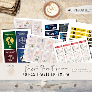Passports Printable Travel Ephemera, Adventure Journals, Visa Stamps, Boarding Pass, Tickets, Junk Journal Printable, Digital Download