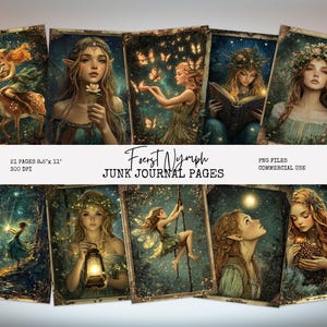 Forest nimf afdrukbare ongewenste dagboekpapieren, mystieke ephemera, scrapbooking, papercraft, kunst aan de muur, digitale download, persoonlijke en commerciële FN