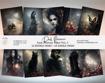 Gothic Romance Junk Journal Pages, Vampire Digital Printable Pages, Dark Romantic Journal Pages, Scrapbooking, Instant Download Vol 2 GR1