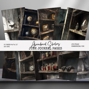 Páginas de estanterías abandonadas, diario basura de reliquias olvidadas, exhibiciones embrujadas, papel digital, papel para álbumes de recortes, descarga digital AS1