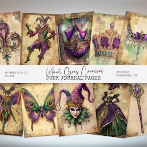 Mardi Gras Carnival Junk Journal Pages, Carnival Printable, Vintage Ephemera, Masquerade Scrapbook, New Orleans Collage, Instant Download MG