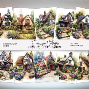 English Cottage Printable Digital Paper, Traditional English Houses Junk Journal, Ephemera, Scrapbook, Wall Art,  Digital Download EC