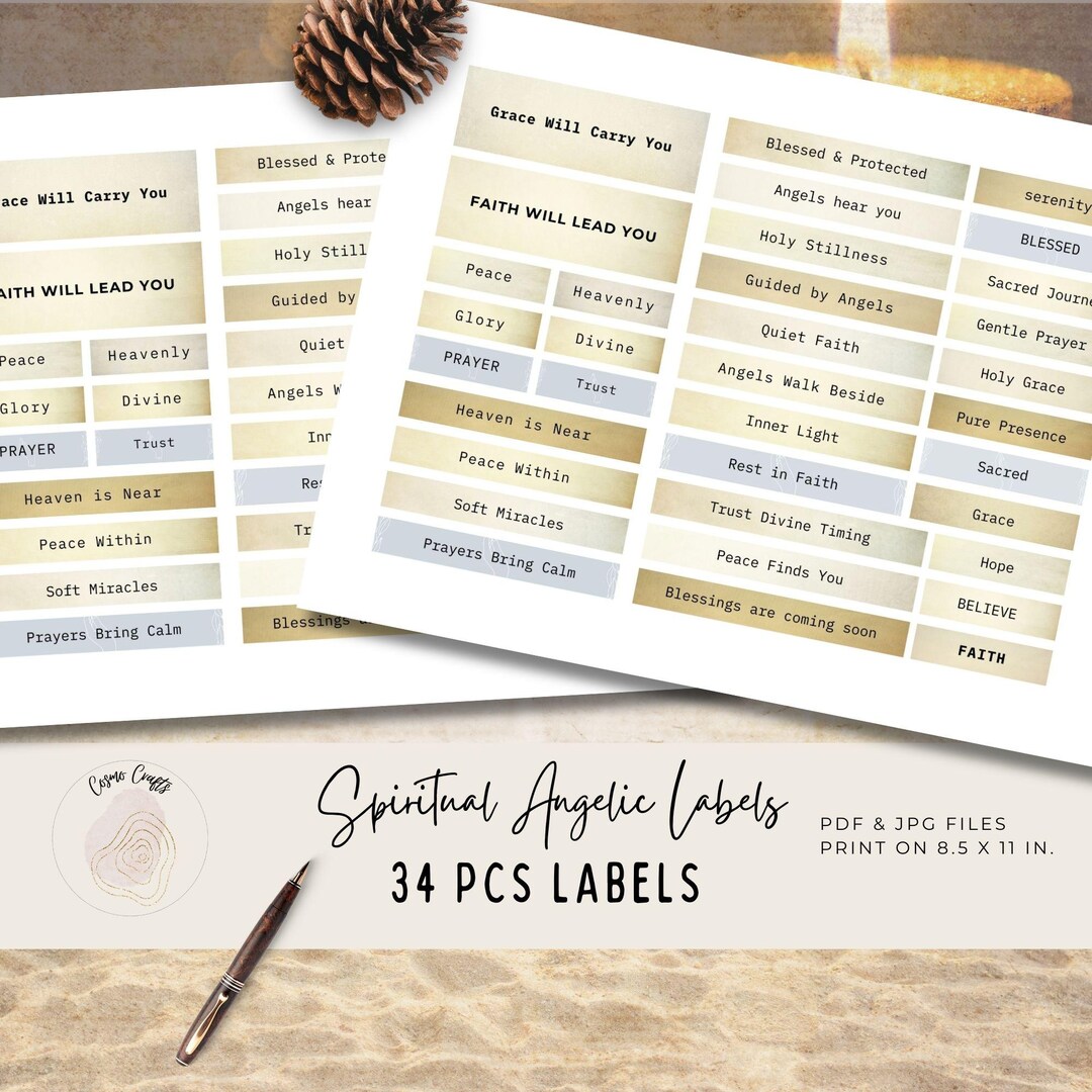 Angelic Labels Spiritual Angelic Labels Printable, Faith Affirmation Stickers ...