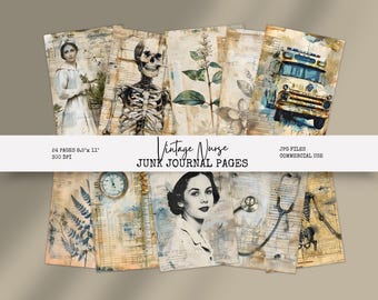 Vintage Nurse Junk Journal Papers, Ephemera, Poster, Wall Art, 8.5" x 11" Digital Papers, Scrapbook Paper, Papercraft, Digital Download VN1