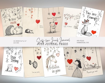 Self-Care Junk Journal Pages, Motivational and Inspirational Journal Kit, Wellness Planner Inserts, Mental Health & Mindfulness Ephemera SL