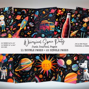 Diário de Junk Kids Cósmico, Festa Temática Espacial, Papéis de Scrapbook de Galáxias e Astronautas, Tema Celestial Fantástico, Coisas Efêmeras, Download Digital