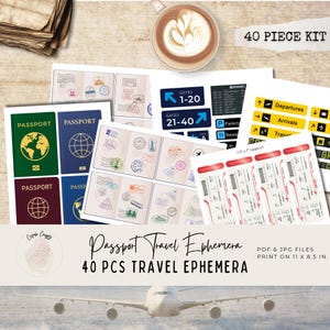 Passports Printable Travel Ephemera, Adventure Journals, Visa Stamps, Boarding Pass, Tickets, Junk Journal Printable, Digital Download