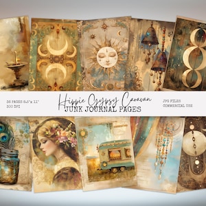 Papeles de diario hippie bohemio, kit de diario de caravana gitana mística, scrapbooking espiritual, manualidades con papel, arte mural, descarga digital HB