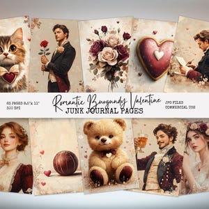 Romantico San Valentino in Borgogna Carta da giornale stampabile, carta digitale, scrapbooking, carta artigianale, arte murale, download digitale BV
