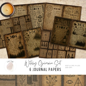 Witches Torn Grimoire Junk Journal Pages, Witchcraft Printable Papers, Gothic Dark Academia, Spellbook, Mystical Ephemera, Instant Download
