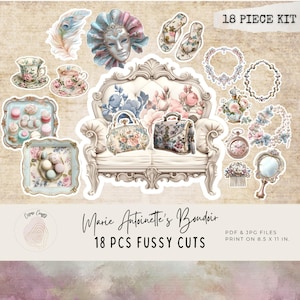 Marie Antoinette’s Boudoir Fussy Cuts, French Ephemera, Shabby Chic Printable Pieces, Junk Journal Victorian Kit, Digital Download  MA