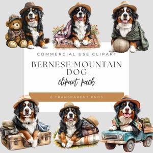 Niedliches Berner Sennenhund-Clipart-Paket, entzückender Hund Reise Clipart, Sublimation, POD, 6 PNGs, 300 DPI, kommerzielle Nutzung, digitaler Download BMD
