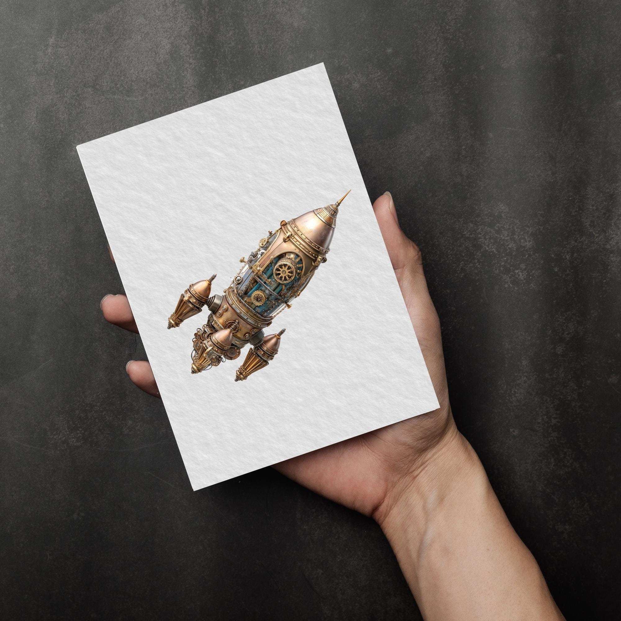 Steampunk Rocket Clipart Pack | Vintage Spaceship PNG | Fantasy ...