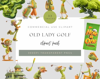 Old Lady Golf Clipart: Funny Grandma Golfer PNG Digital Download for Scrapbooking, Crafts, and Journals